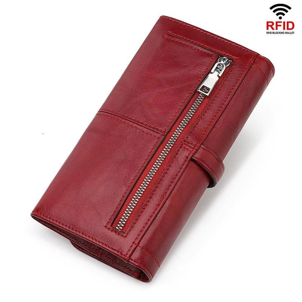 New Leather Wallet Women RFID Long Zipper Retro Women Wallet Large Capacity Fashion Female Bag