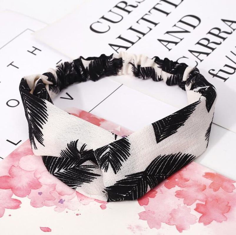 Women Retro Style Hairband Floral Print Headband Cross