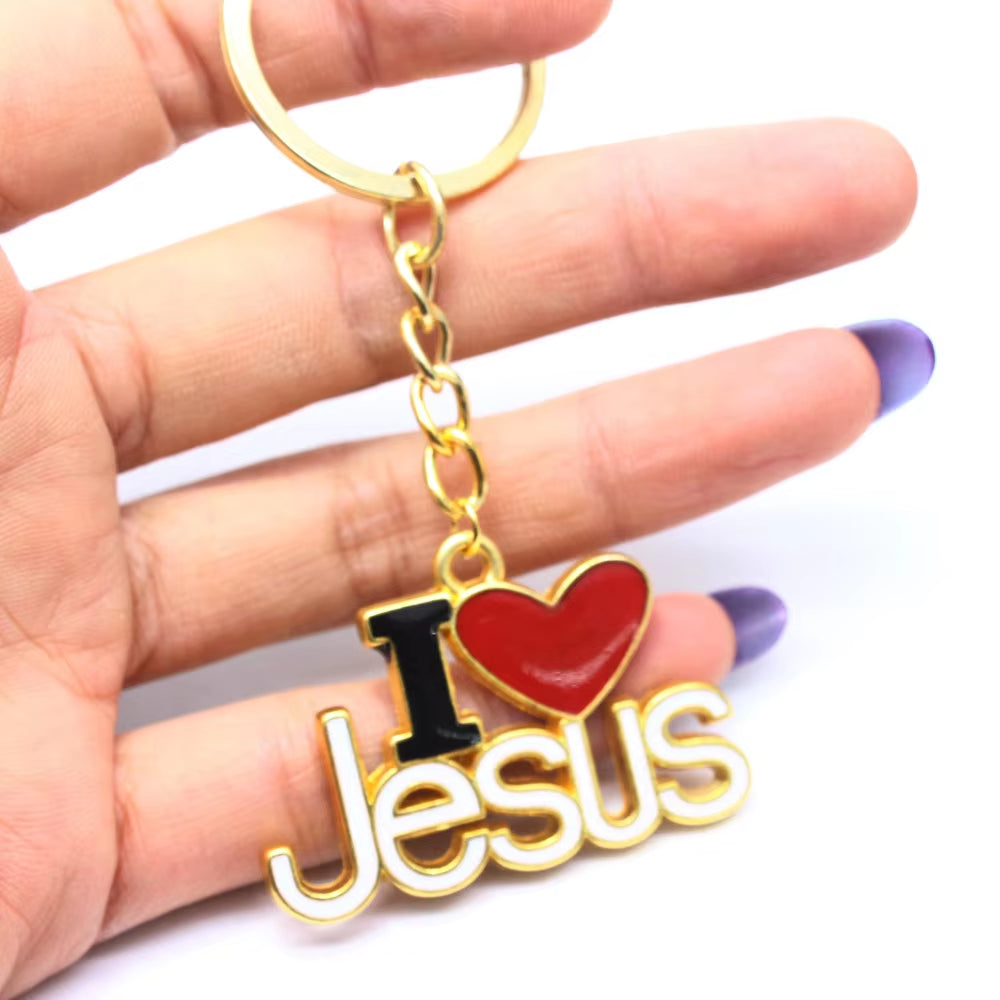 1Pc Creative I Love Jesus Letter Pendant Car Key Ring Christian Keychain Hanging Ornaments Accessories