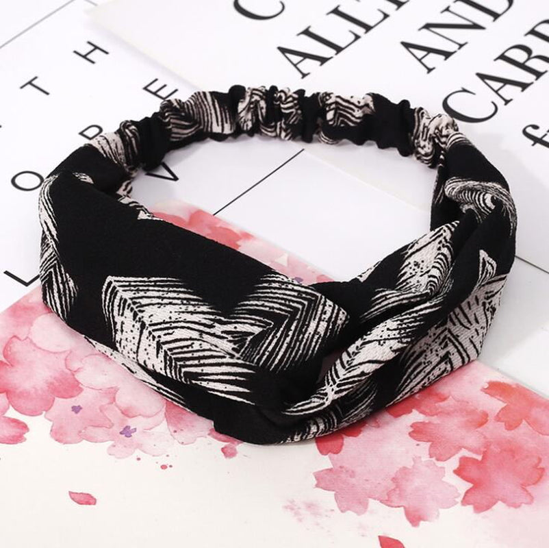 Women Retro Style Hairband Floral Print Headband Cross